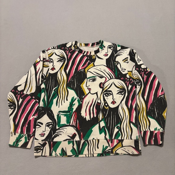 None Tops - All Over Prints Lady Sweatshirt Size Medium White Graphic Chic Boho Y2K Styles